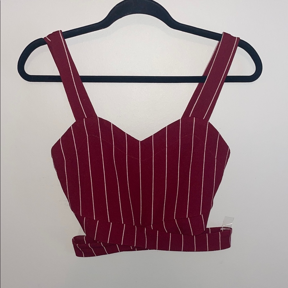 Women’s Burgundy Pinstripe Cropped Tank Top